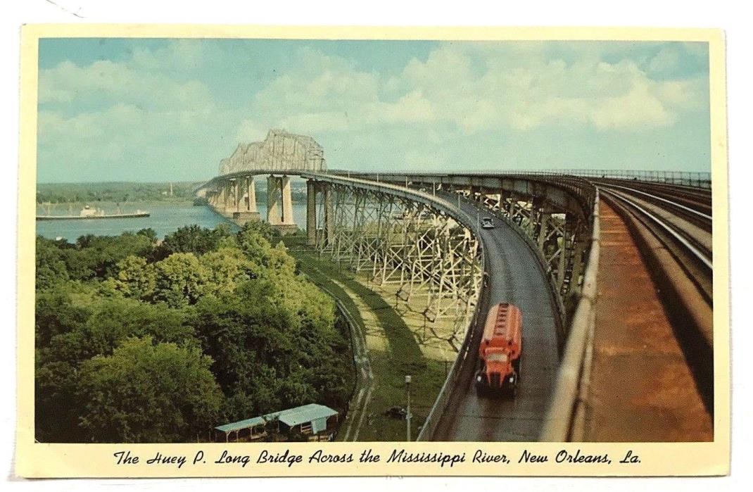 Huey P. Long Bridge Mississippi River New Orleans LA Louisiana Railroad Postcard