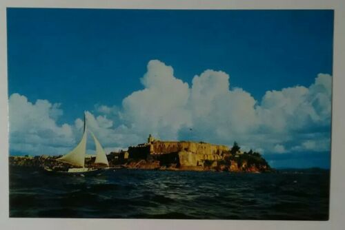 Vintage PUERTO RICO Postcard GREETINGS Morro Castle Spanish Fortress New World