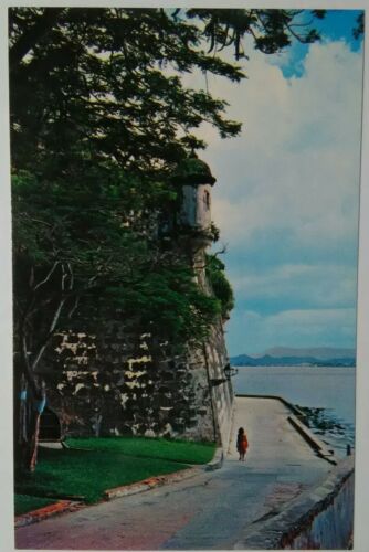 Vintage PUERTO RICO Postcard GREETINGS View of El Morro Fort San Juan Bay