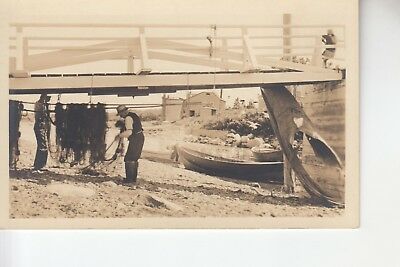 Bicknell Real Photo Postcard Getting the Nets Ready for Fishing at the Coast ME