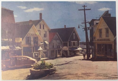 Old Vintage Kodachrome Postcard Boothbay Harbor Maine Commercial Street Scene