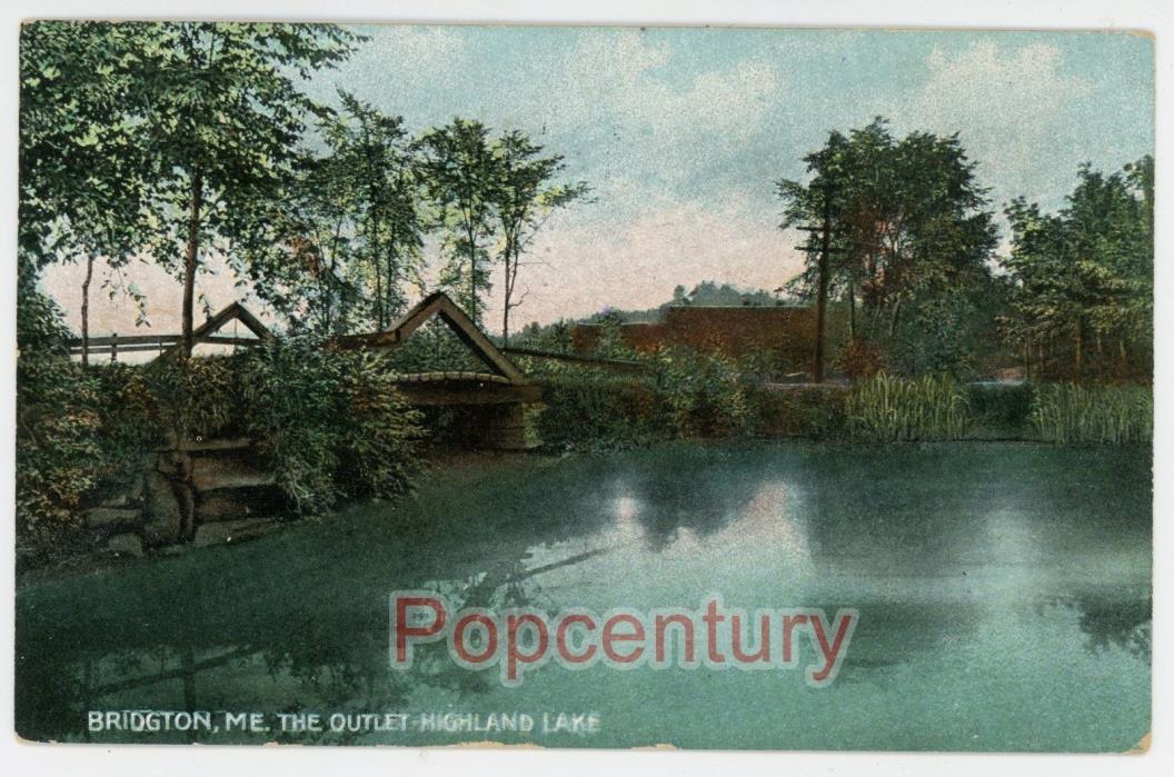 Vintage Postcard 1910 Bridgton Maine ME The Outlet Highland Lake Posted
