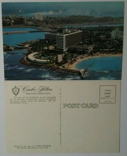 Vintage PUERTO RICO Postcard Caribe Hilton Resort Ocean Beach Pool San Juan