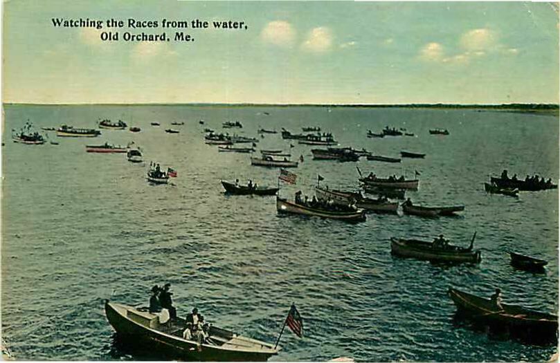 Postcard Boats on Water Watching the Races, Old Orchard, Maine - used in 1912
