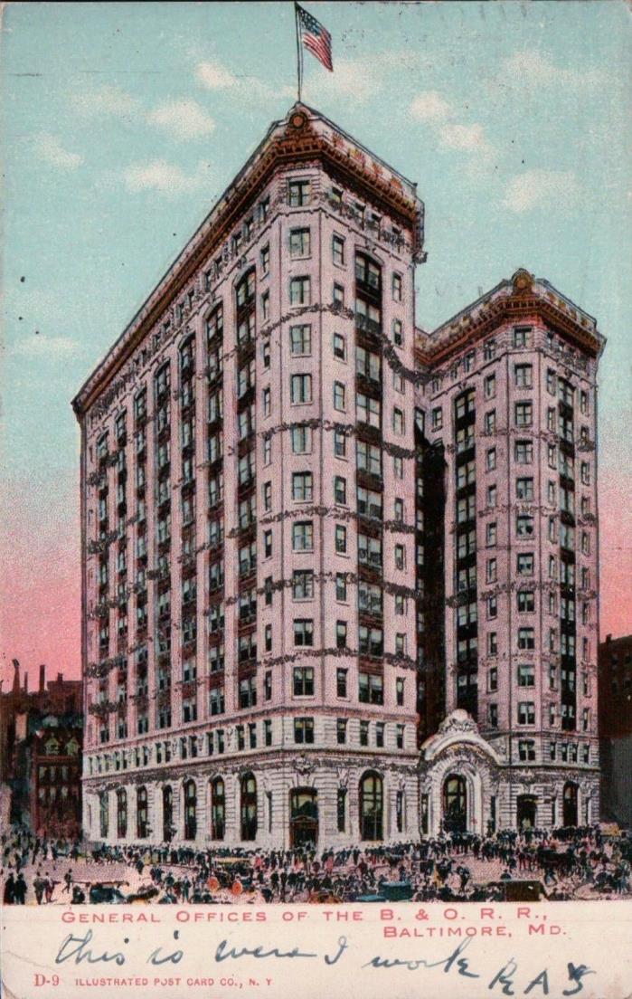 1906 UDB General Offices of the B & O Railroad, Baltimore, MD Vintage Postcard