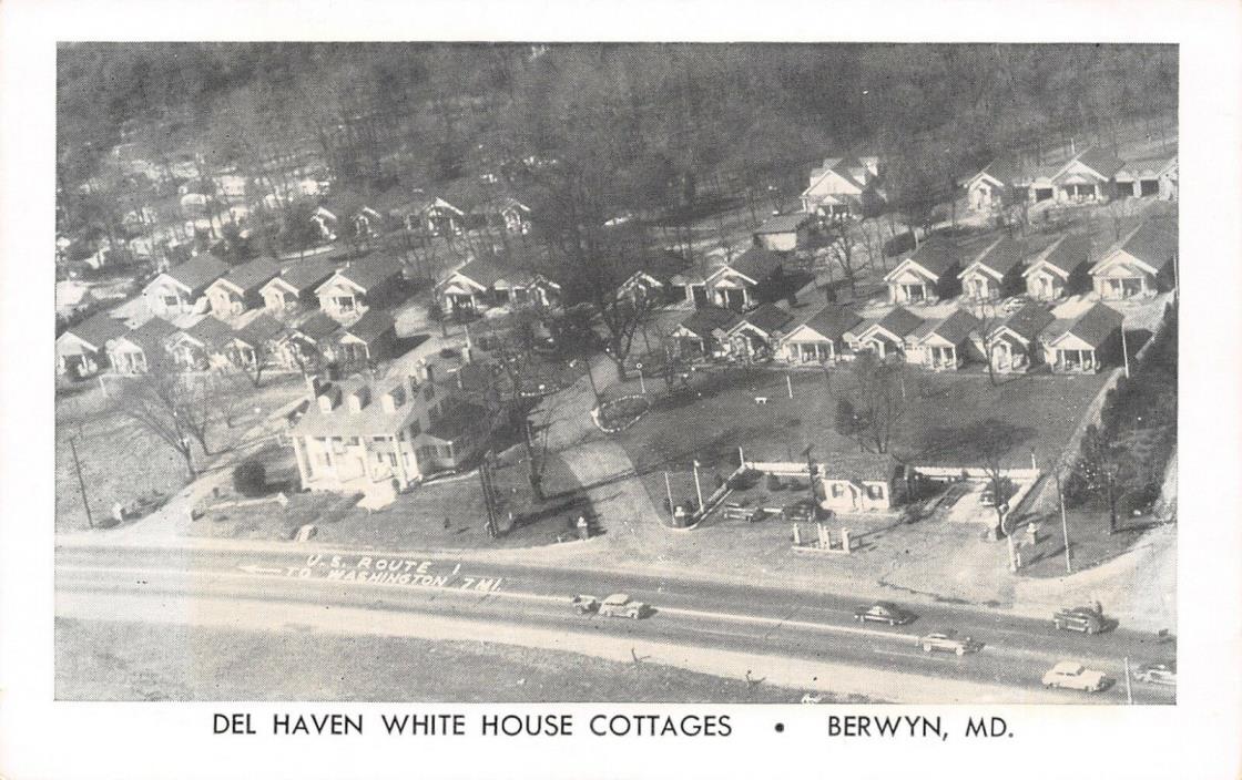 Berwyn Maryland~Del Haven White House Cottages Birdseye~1950s B&W Postcard