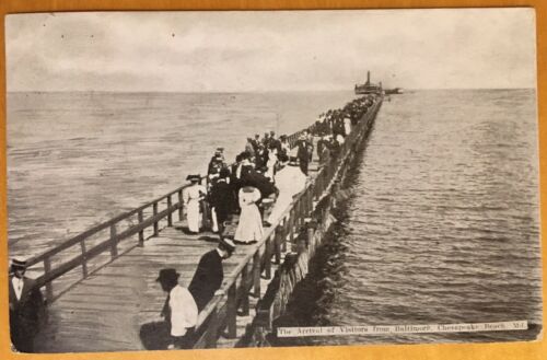 Old Chesapeake Beach, MD Postcard. The Arrival of Visitors from Baltimore. 1911