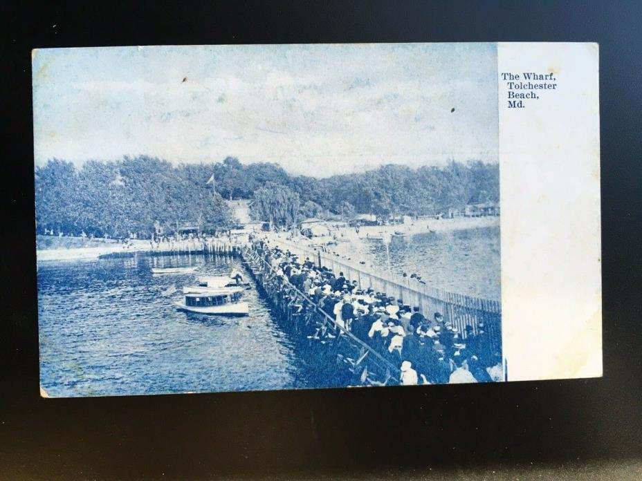 1906 The Wharf at Tolchester Beach, Maryland Postcard.