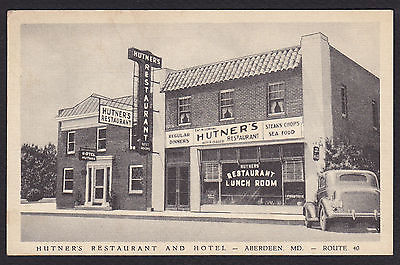 Aberdeen-MD-Hutner's Restaurant-Hotel-Lunch Room-Car-Route 40-Linen Postcard