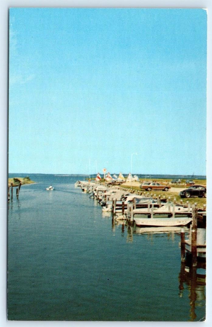 Postcard MD Ocean City Marina Vintage Photo View Sinepuxtent Bay US 50 Bridge D5