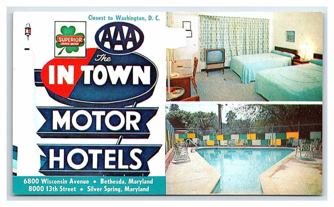 Vintage Postcard In Town Motor Hotels Bethesda Silver Spring Maryland C14