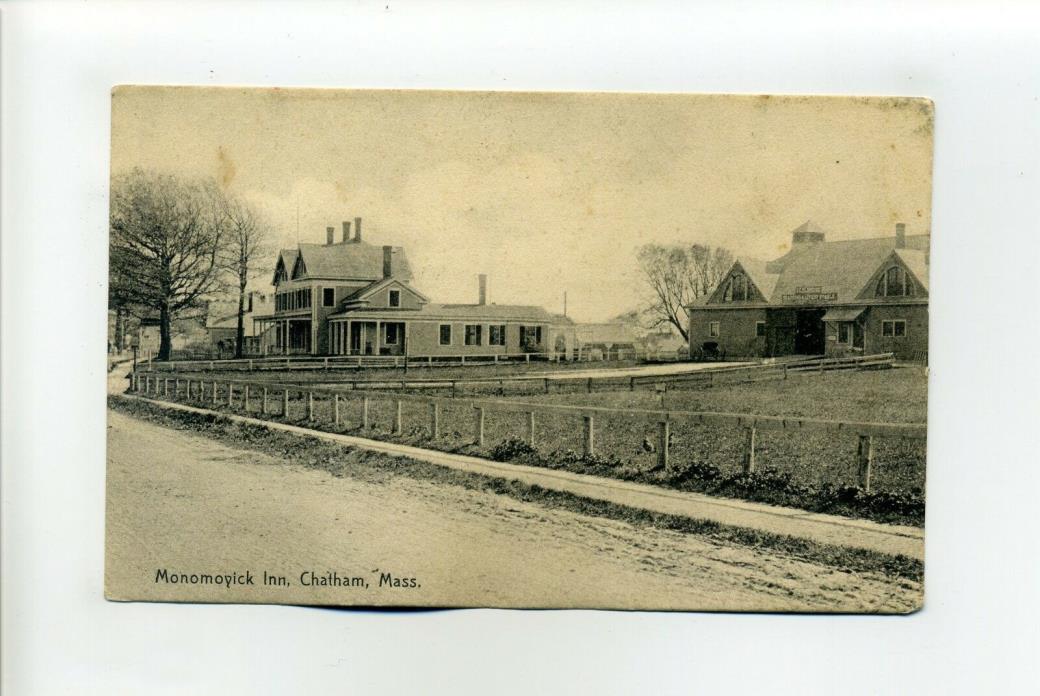 Cape Cod MA Mass antique postcard Chatham, Monomoyick Inn, Stable, street