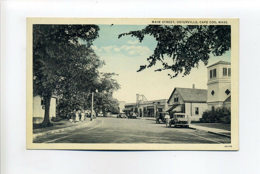 Cape Cod MA Mass antique postcard Osterville Main Street view, people, old cars