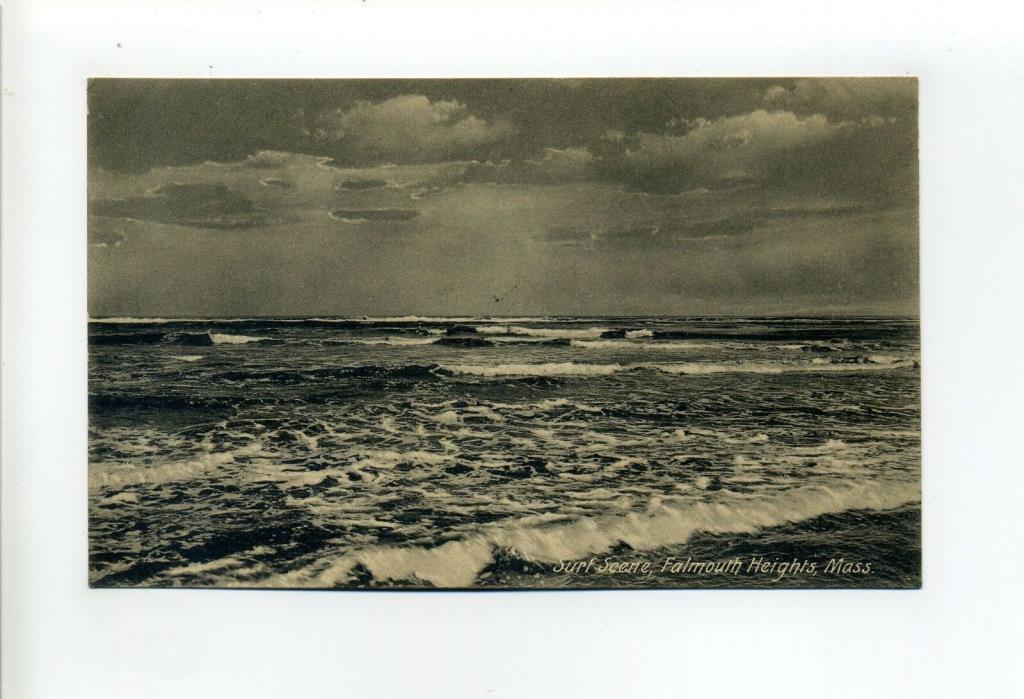 Cape Cod MA Mass antique postcard, Falmouth Heights, Surf Scene
