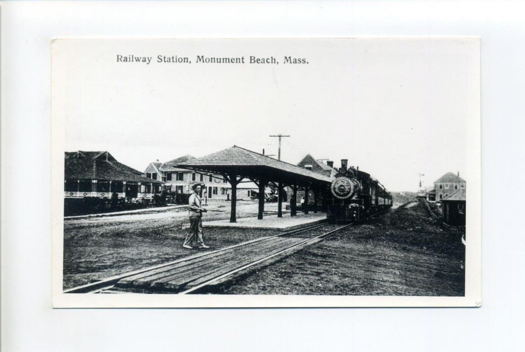Cape Cod MA Mass Monument Beach Railroad Station, train, RPPC real photo Repro