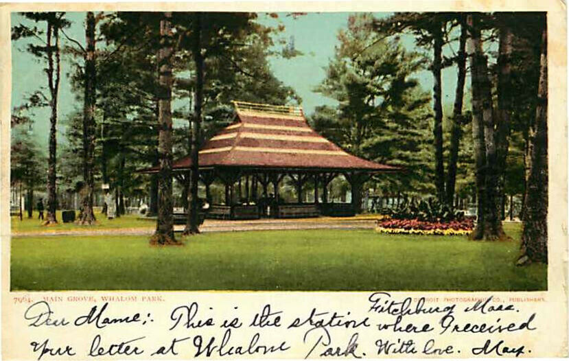 Postcard Main Grove & Gazebo Whalom Park Lunenburg MA Detroit Photographic #7964