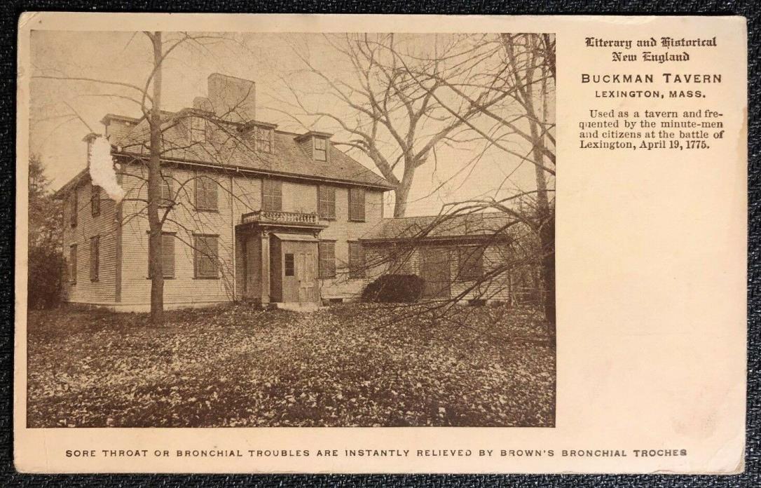 Vtg BUCKMAN TAVERN Lexington MA Massachusetts PC ( BROWN'S BRONCHIAL TROCHES )