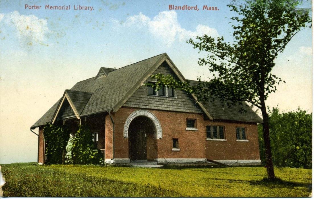 Blandford MA Mass Lot of 2 antique postcards, Library, Meeting House