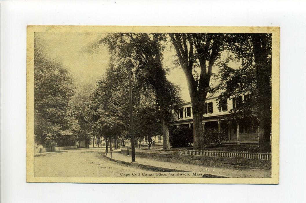 Cape Cod Canal Office, Sandwich MA Mass street view, antique postcard