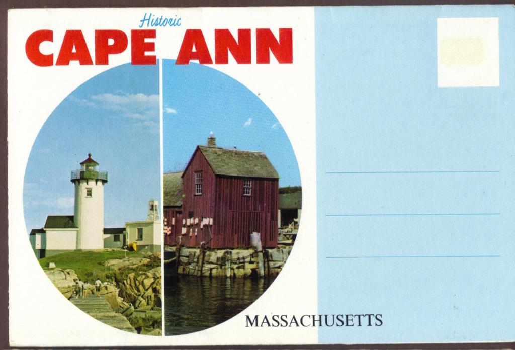 Cape Ann Massachusetts Historical fold-out postcard circa 1960s