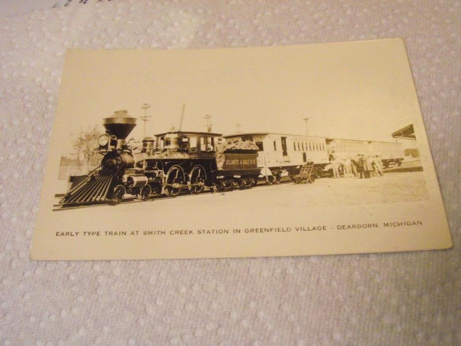 Dearborn Michigan Postcard  train station Atlantic & Gulf Railroad steam engine