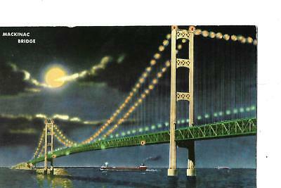 MACINAC BRIDGE, LONGEST SUSPENSION BRIDGE IN THE WORLD, MICHIGAN 1950'S?
