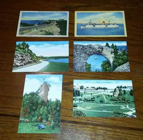 Vintage 1950s 6 Postcard Lot Mackinac Island, Michigan, MI