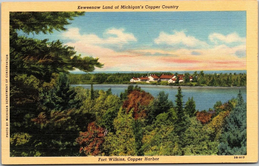Keweenaw, Fort Wilkins Copper Harbor Michigan Vintage Linen Postcard I20