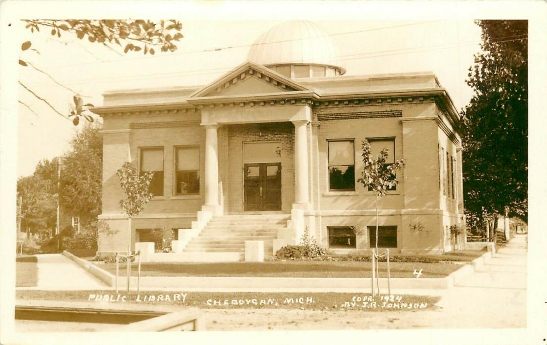 c1924 RPPC Carnegie Free Public Library Cheboygan MI, JR Johnson Photo unposted