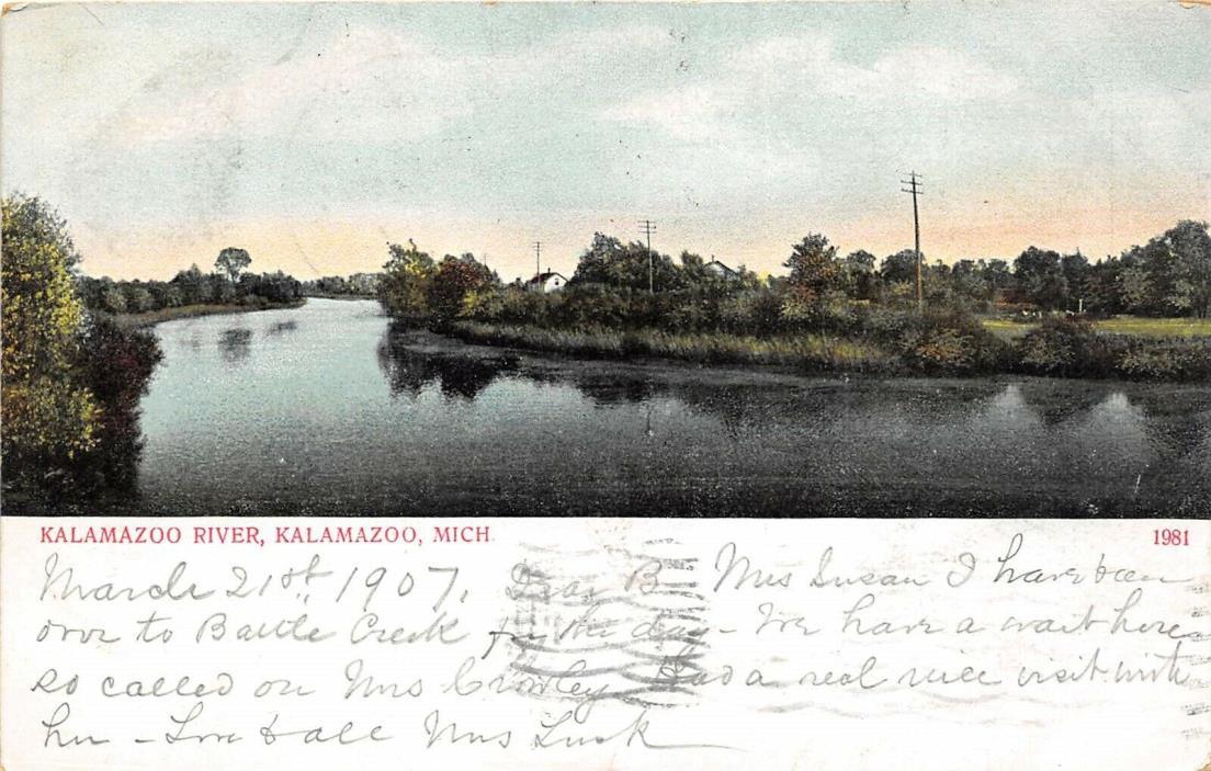 Kalamazoo Michigan 1907 Postcard Kalamazoo River Detroit & Chicago RPO