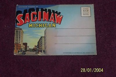 Vintage Michigan Saginaw   Linen  Postcard  Folder