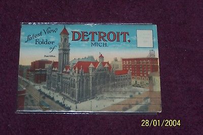 Vintage Michigan Detroit  Post Office #2  Pre  Linen  Postcard  Folder