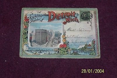 Vintage Michigan Detroit      Pre   Linen  Postcard  Folder