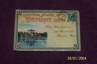 Vintage Michigan Detroit  Belle Isle   Pre   Linen  Postcard  Folder