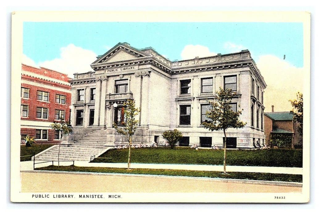 Vintage Postcard Public Library Manistee Michigan E12