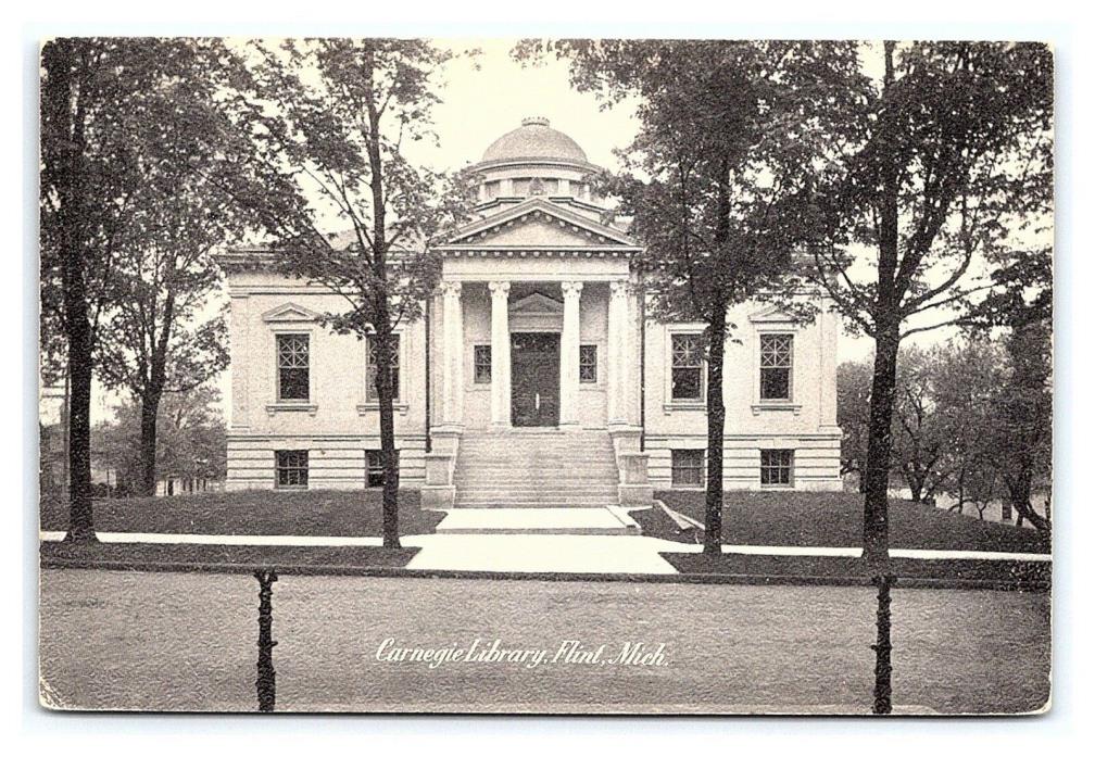 Vintage Postcard Carnegie Library Flint Michigan E12