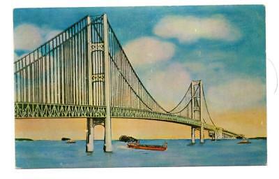 5532:: Mich MACKINAC STRAITS BRIDGE (opened 1957) Art View 1958 Unused Postcard