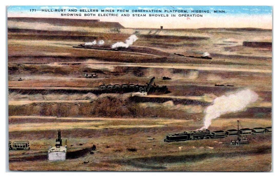 Hull-Rust and Sellers Mines, Hibbing, MI, Electric and Steam Shovels, Postcard