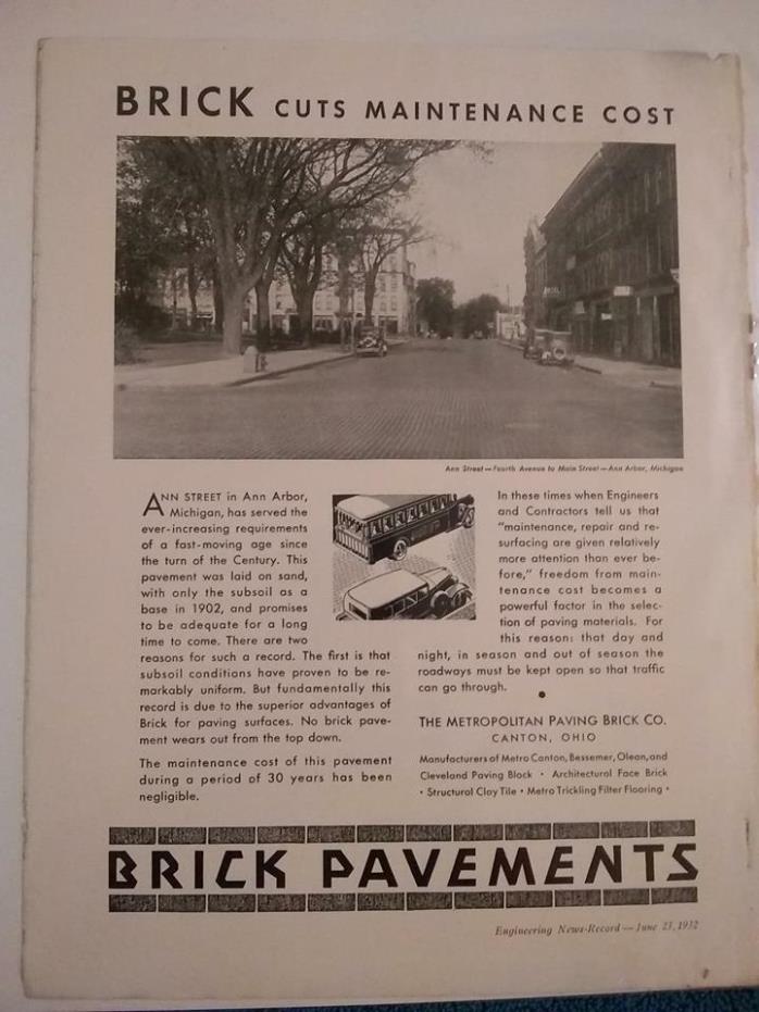 1932 Metropolitan Paving Co. Ad: Street Scene Ann, Main St., Ann Arbor, Michigan