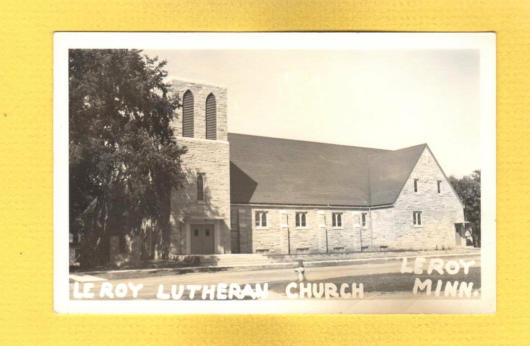 RPPC Le Roy,Mower County, Minnesota,MN Le Roy Lutheran Church used 1955