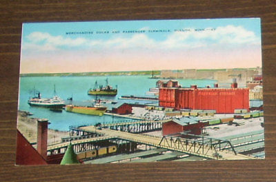 Old Postcard Duluth Minnesota Docks Of Port Freight Harbor Cargo Ships Vintage