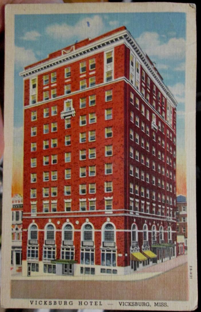 1950 Vicksburg Hotel Vicksburg Mississippi MS linen postcard