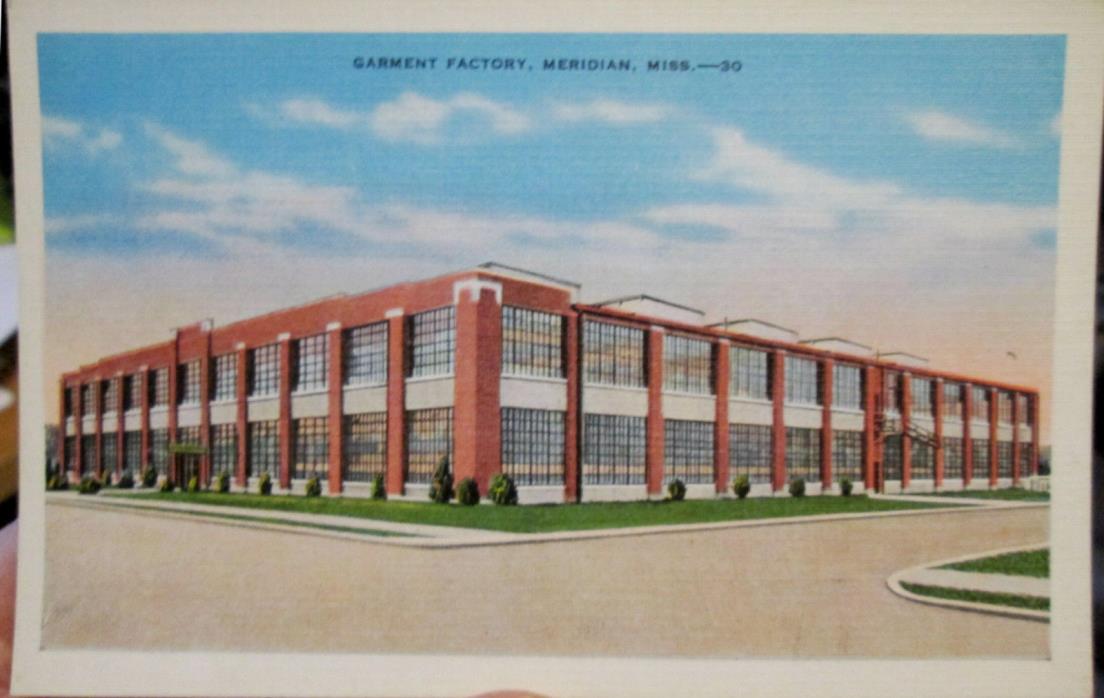c1920s Garment Factory Meridian Mississippi MS postcard view