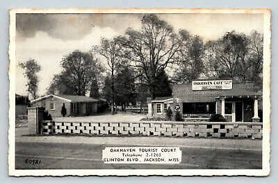 Postcard Oakhaven Roadside Cafe Tourist Court 7UP Soda Sign Jackson MS Photo A41