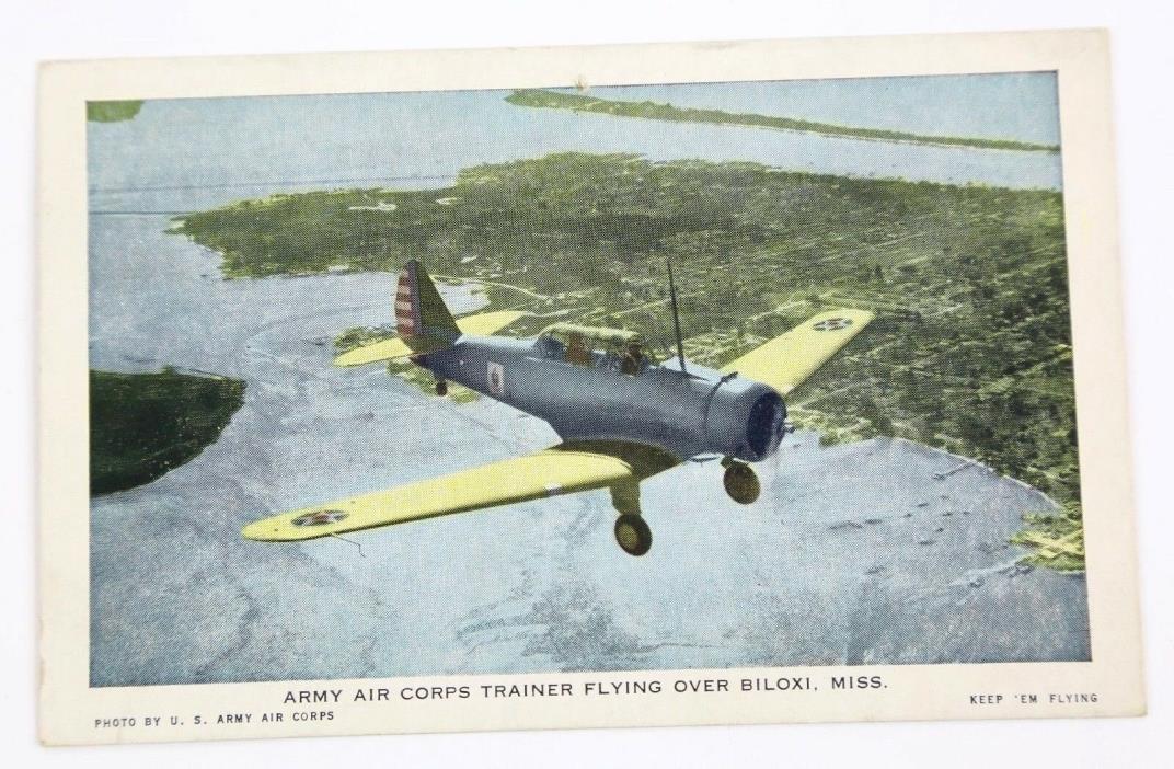 1942 ARMY AIR CORPS TRAINER MILITARY AIRPLANE BILOXI, MISS VINTAGE POST CARD OLD