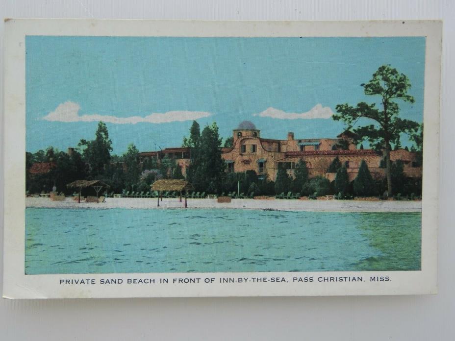 Vintage Postcard Inn By The Sea Pass Christian MS  Sand Beach Hand Painted A2108