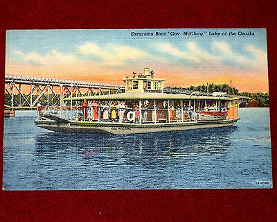 1930 1945 Vintage Linen Postcard Excursion Boat Governor McClurg Lake of Ozarks