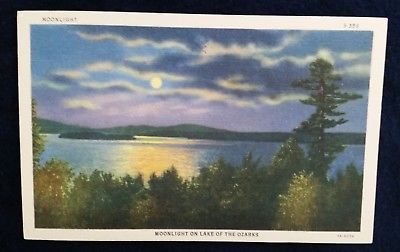 Moonlight on Lake of the Ozarks Missouri, MO - Unused Linen! C. 1940's