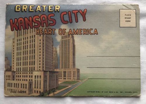 Souvenir Postcard Folder Greater Kansas City Missouri 18 Color Panels 1951
