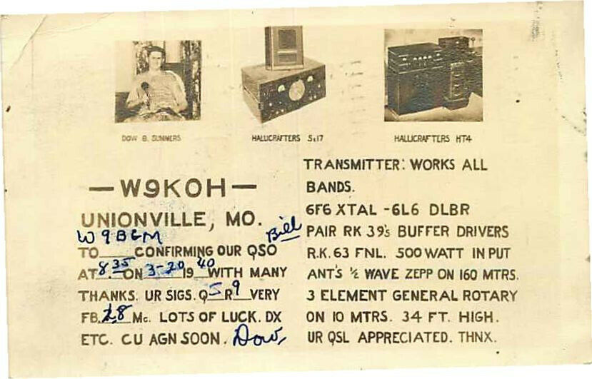 Real Photo Postcard QSL Ham Radio Calling Card, Unionville, Missouri 1940